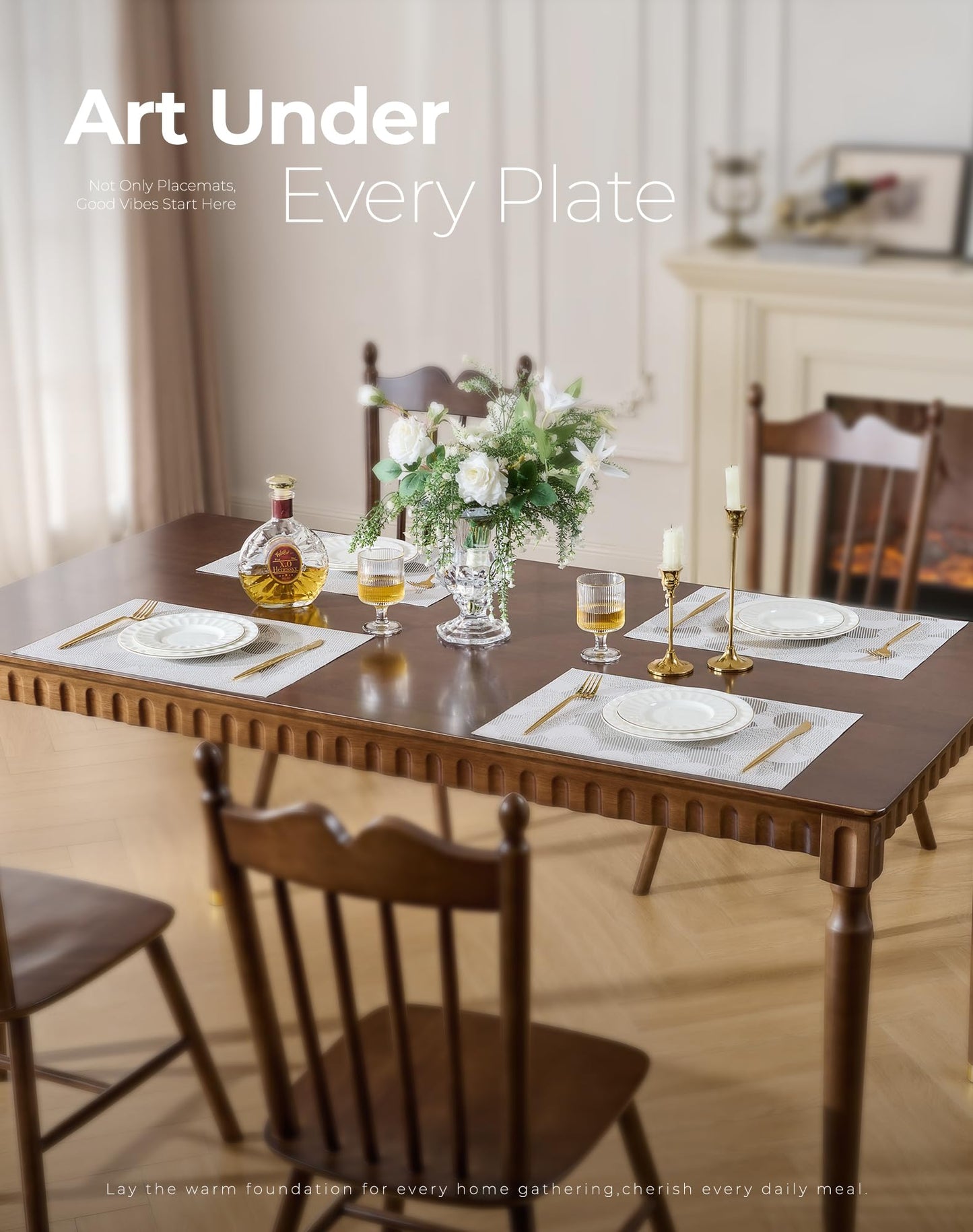 Leetaltree White Placemats Set of 6 - Heat Resistant Non-Slip Place mats for Dining Table, Washable Durable PVC Vinyl Woven Table Mats(White Circle, 6)