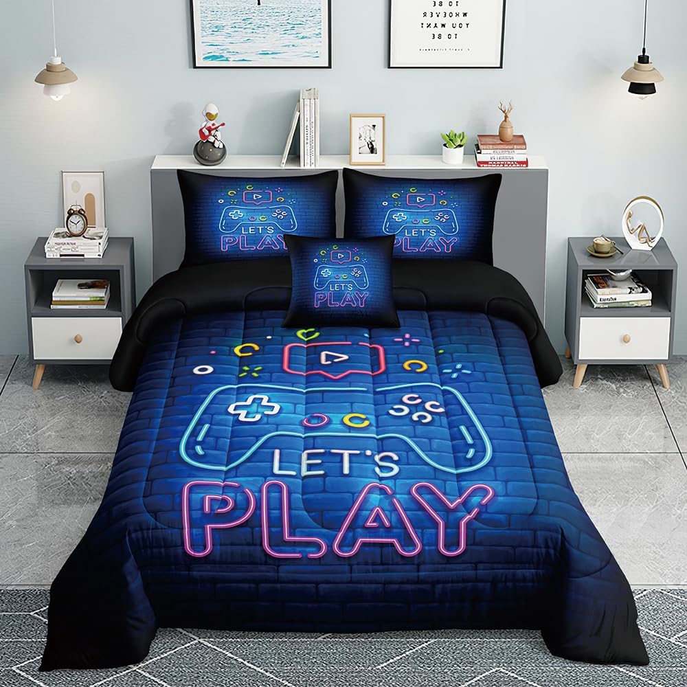 Football Comforter Sets,6 PCS Football Bedding Set,Kids Comforter Sets for Boys,Twin Black and Gold Bed Sets for Boys,Bed in A Bag with Sheets