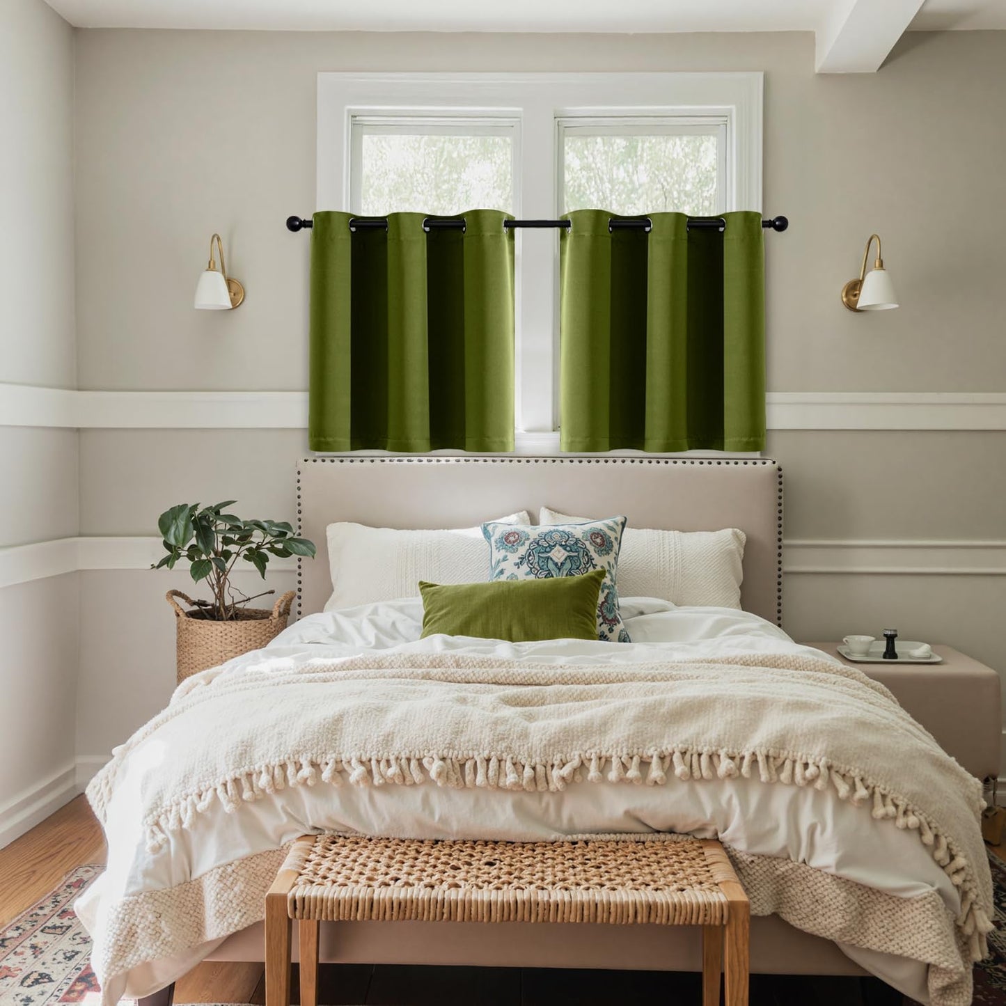 MIULEE Short Curtains - Light Olive Green Blackout Thermal Insulated Drapes | 2 Panels, 40"x36" for Kitchen & Bedroom