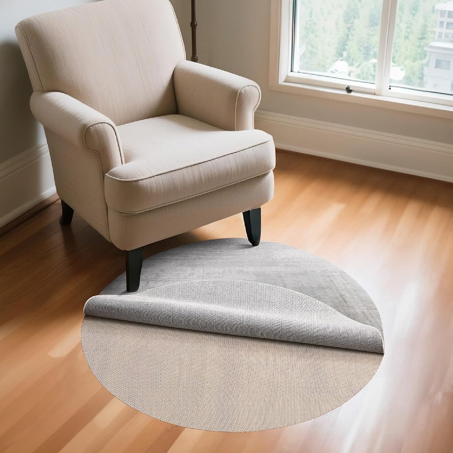 Veken Round Rug Pad Gripper - Non-Slip 2x2 Ft Mat for Hardwood & Tile Floors | Keeps Rugs Safe