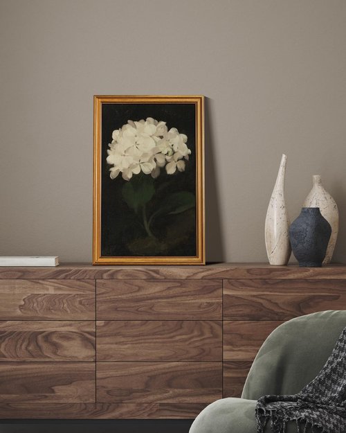 HUARCEY Vintage Wall Art - Gold Framed Flower Canvas Print for Living Room | 16"x24" White Hydrangea