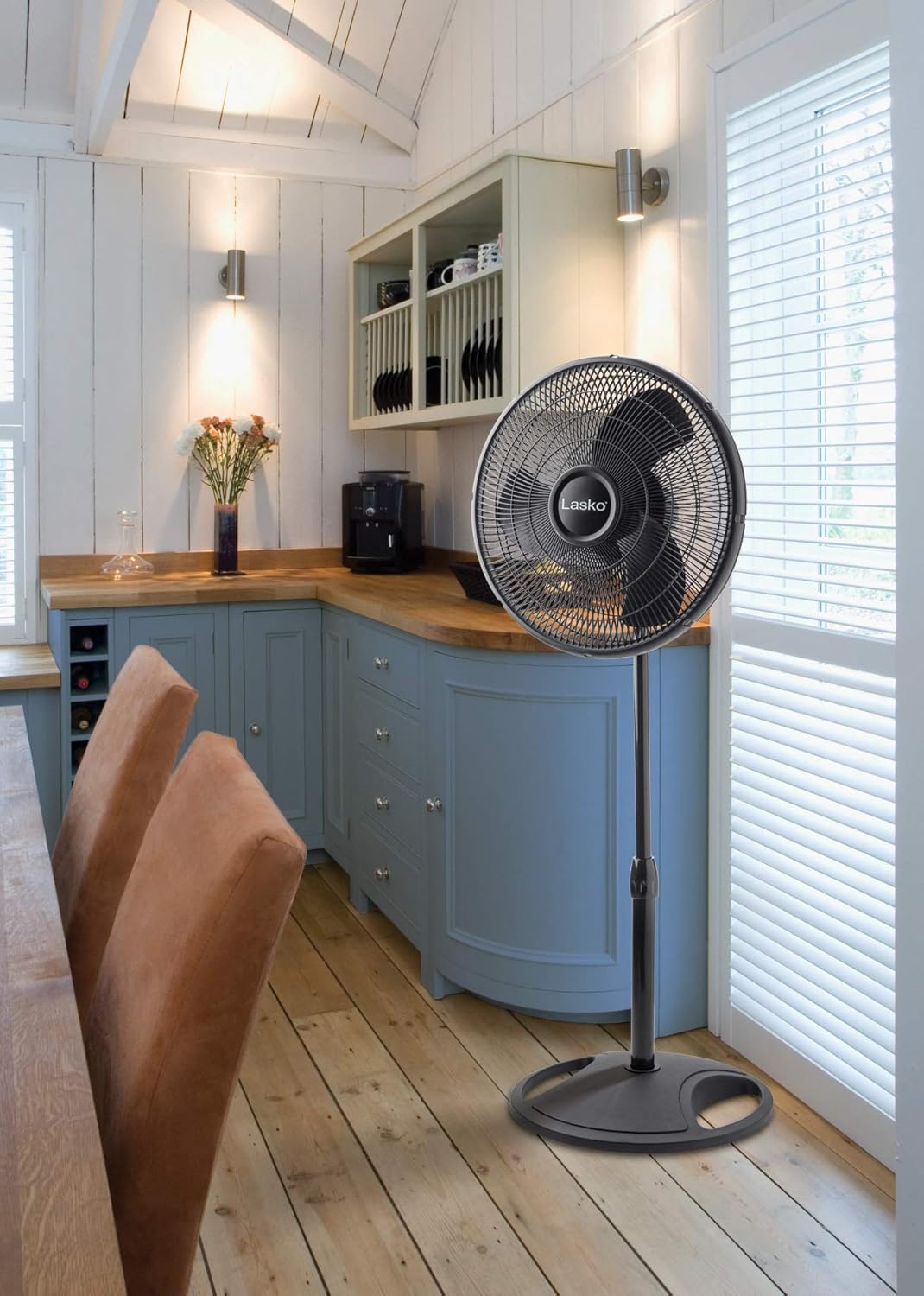 Lasko Elegance and Performance Pedestal Stand Fan, 3-Speeds, 90 Degree Oscillation, Adjustable Height, Timer, Remote for Indoor, Bedroom, Living Room, Home Office, Dorm Use, 18 Inch, White, 1850