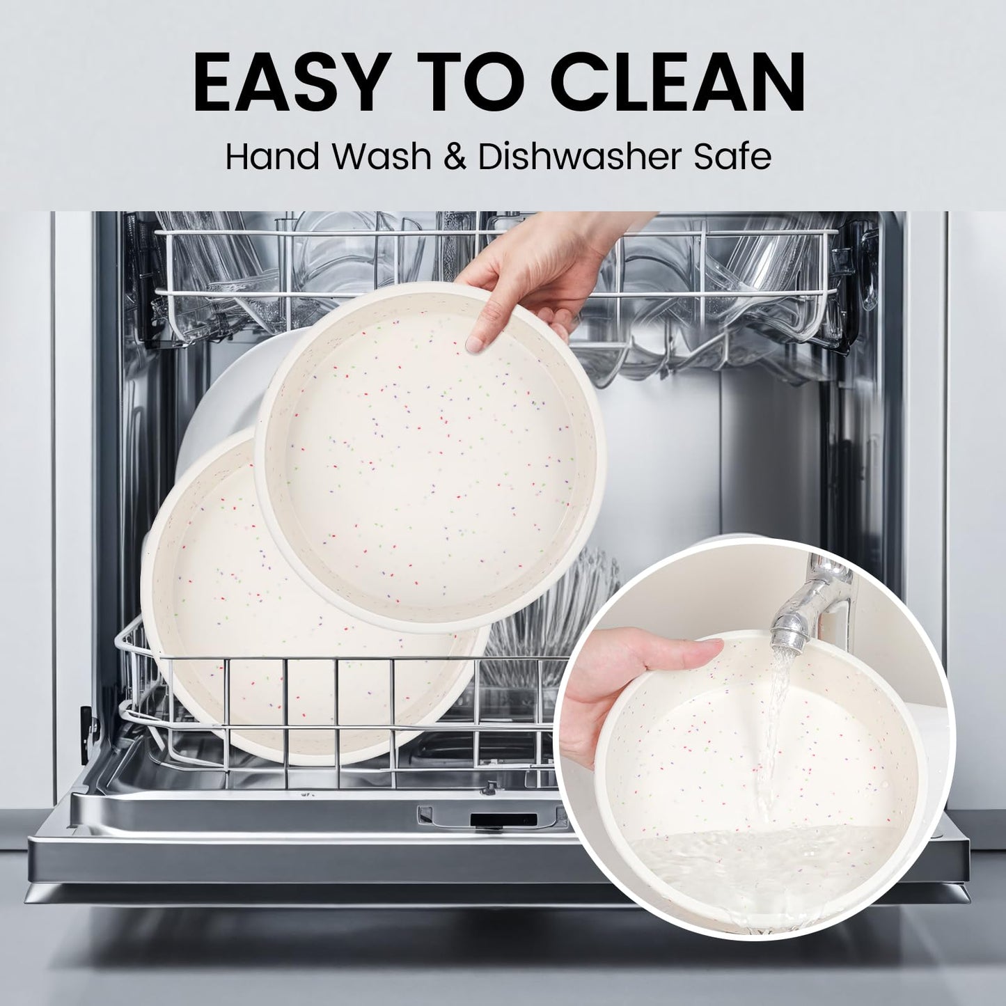 Vinino 8 Inch Silicone Round Cake Pan with Metal Reinforced Frame Set of 2, Nonstick Silicone Springform Pan for Baking Suitable for Making Layers, Cheese & Chocolate Cakes