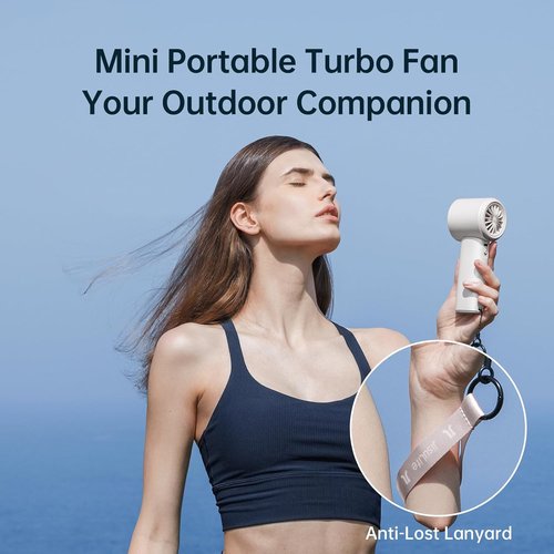 JISULIFE Portable Handheld Fan - Adjustable Speed Turbo Mini with 3600mAh Battery | Rechargeable, Digital Display, Perfect for Travel & Outdoor Use - White