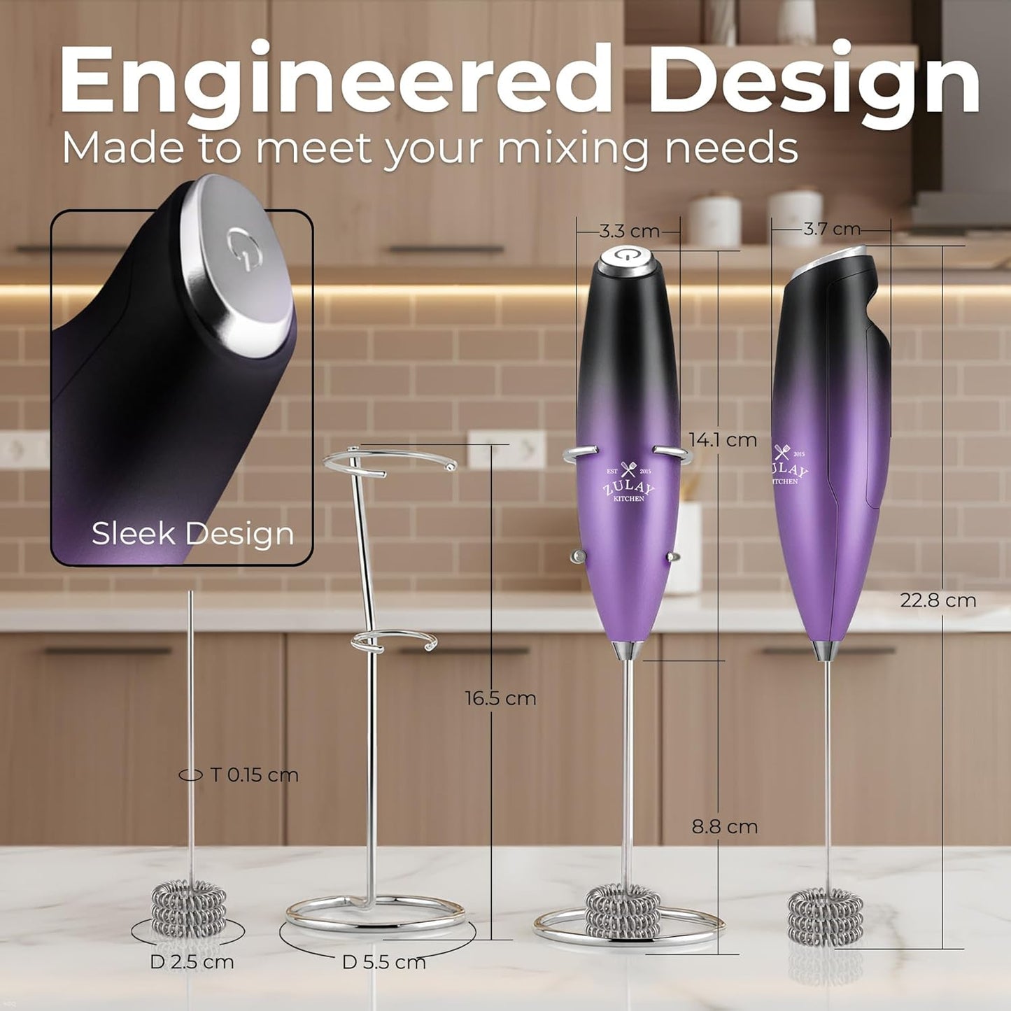 Zulay Kitchen Tornado Triple Whisk Milk Frother - Handheld Foam Maker for Coffee & Lattes - Galaxy Color with 4 Duracell Batteries