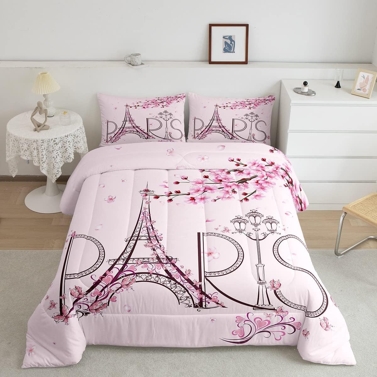 Homewish Dandelion Comforter Set Queen Size,Rustic Natural Bedding Set 3pcs for Kids Teens Girls Boys Room Decor,Butterfly Floral Animal Quilt Set Black and White Duvet Insert with 2 Pillowcases