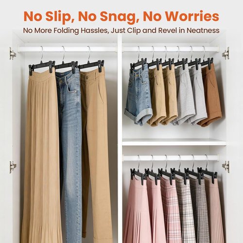 HOUSE DAY Pants Hangers - 10 Pack Non-Slip Clips for Shorts, Jeans & Slacks - Durable & Space-Saving Black - 12 Inch