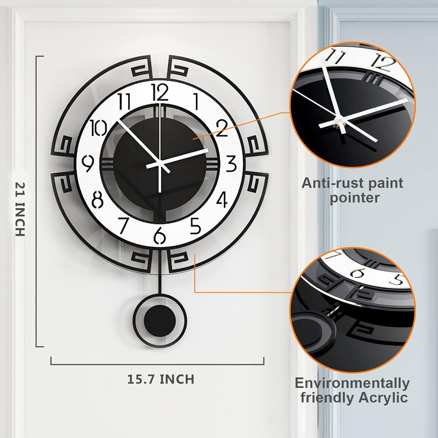 MEISD Modern Decorative 21 Inch Big Silent Wall Clock for Living Room, Bedroom, Kitchen, Home Office - Battery Operated, Analog Display