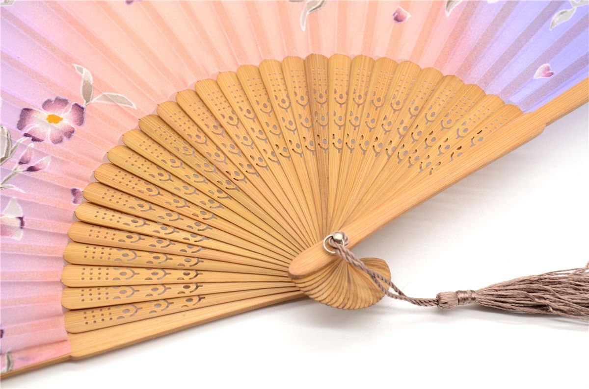 Handmade Silk Folding Fan with Bamboo Frame - Vintage Chinese/Japanese Style for Women & Girls - Gift-Ready with Protective Sleeve (WZS-33)