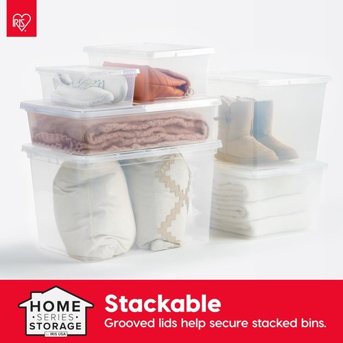 IRIS USA Storage Bins - 4-Pack Clear 36 Quart Stackable Containers with Lids for Organizing Shoes, Clothes & More - BPA-Free