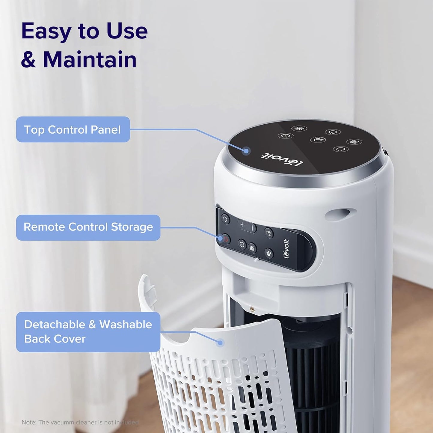 LEVOIT Tower Fan - 90° Oscillating Bladeless Fan with 28dB Quiet Operation | 36-Inch, White, 12-Hour Timer, 5 Speeds