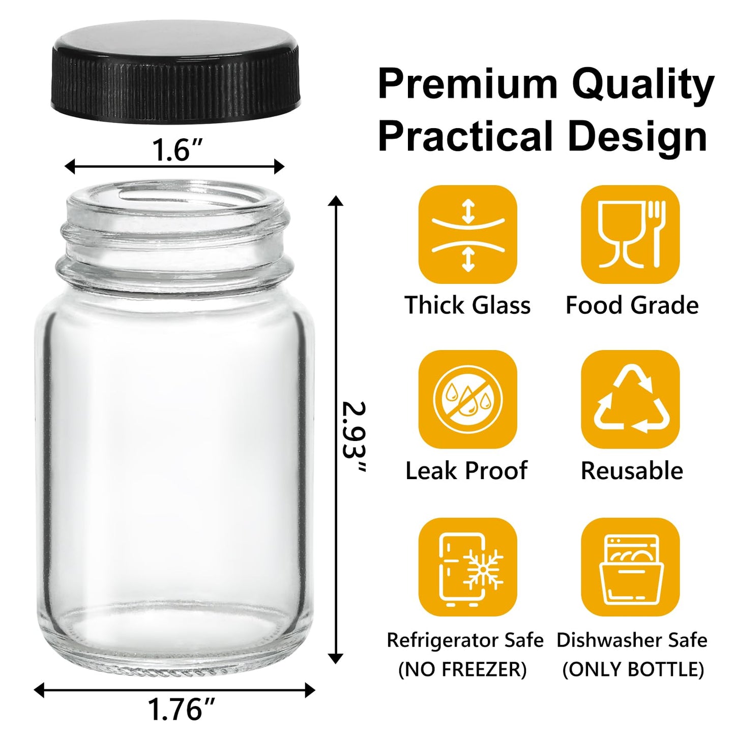 KEYWING 28 Pack 2oz Glass Shot Bottles with lids - Small Clear Jars for Ginger, Wellness Shots, Juice, Whiskey - Travel mini Reusable Wide Mouth bottles- Leakproof, Dishwasher Safe