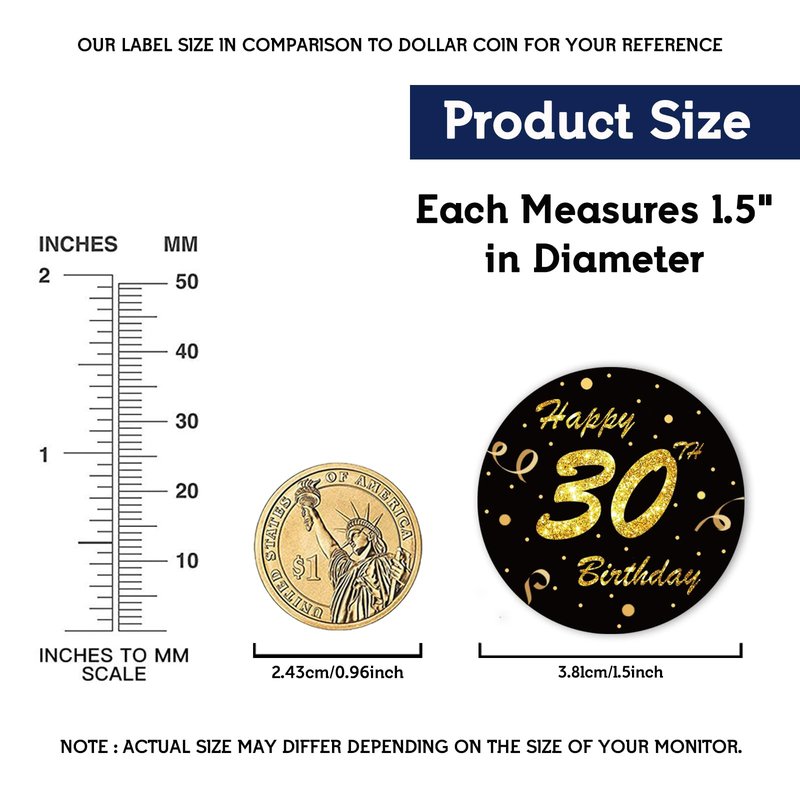 REWIDPARTY 1.5 Inch Round 30th Birthday Stickers(80 Pieces) Black Gold Happy 30th Birthday Stickers 30th Birthday Party Favor Stickers Adhesive Party Stickers 30th Birthday Party Decoration Supplies