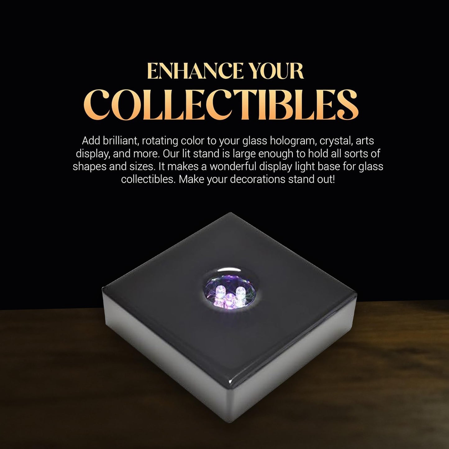 ASENTE 5 LED White Large Light Stand Base - Mirror Top Sqaure Display Pedestal for 3D Crystal Glass Art - AC or Battery Operated - 4 Inch Illuminated Holder - Lighted Paperweight - Small Rock Lamp