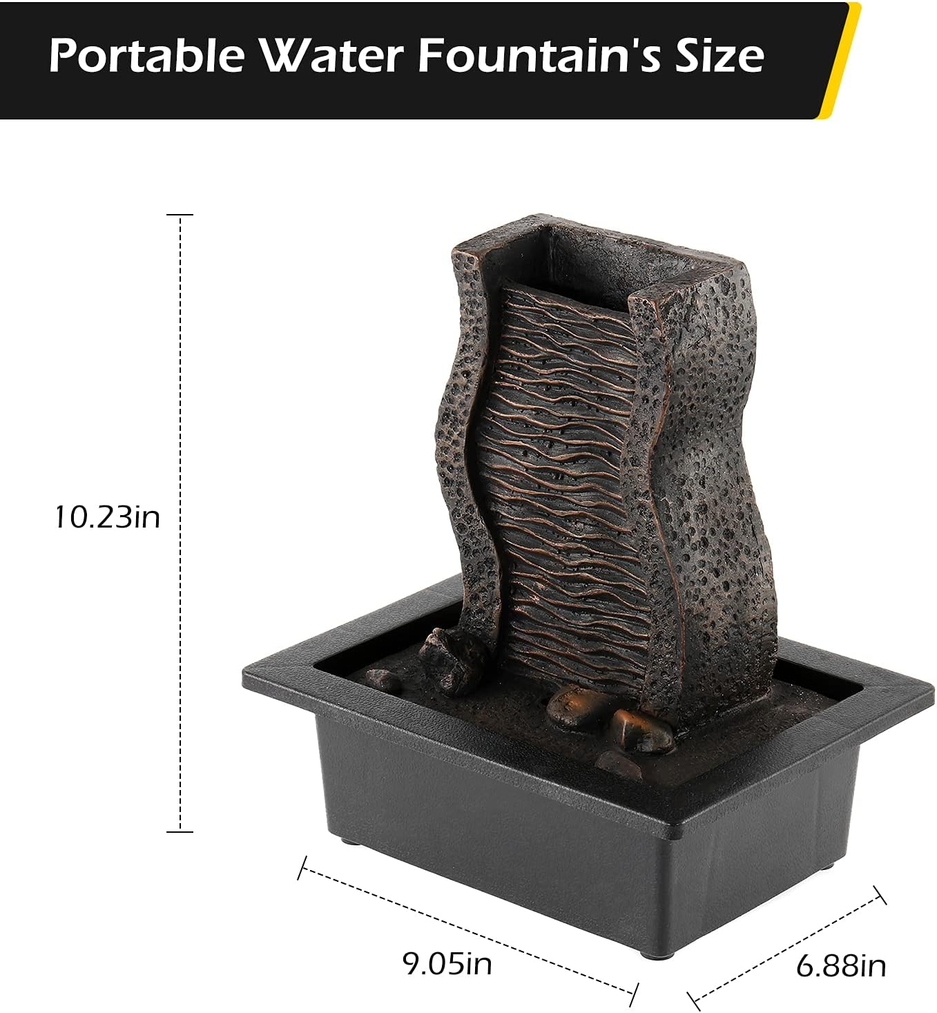 Dyna-Living Water Fountains Indoor Tabletop Fountain with Pump Waterfall Fountain Indoor Coloured LED Lights Desk Water Fountains for Home Office Decor Style 1