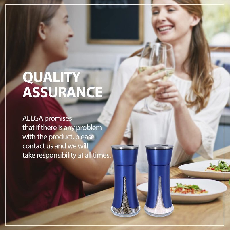 Blue Salt and Pepper Shakers by Aelga, Salt Shaker with Adjustable Pour Holes, Blue Kitchen Accessories, Decor for Kitchen,Restaurants,Camp,BBQ