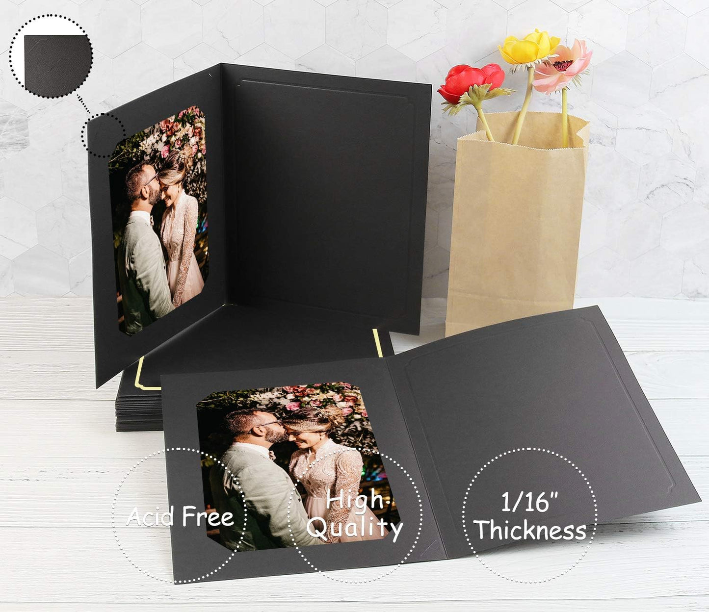 Golden State Art, Pack of 100, 6x8 or 8x10 Photo Folders, Cardboard Picture Frame, Paper Frame Cards, Greetings/Invitation Special Events: Graduation, Christmas, Wedding(Ivory)