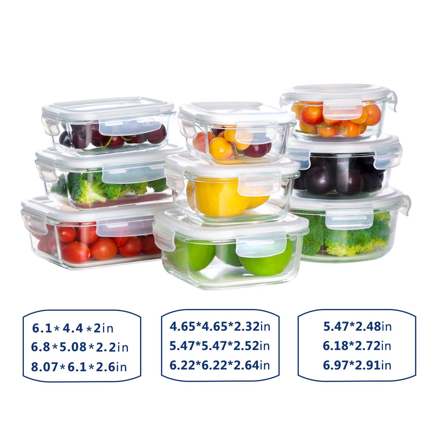 Bayco Glass Storage Containers with Lids, 9 Sets Glass Meal Prep Containers Airtight, Glass Food Storage Containers, Glass Containers for Food Storage with Lids - BPA-Free & Leak Proof