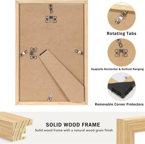 JCJMY 8x12 Solid Wood Picture Frame - Display 6x8 with Mat or 8x12 Without Mat, Natural Finish