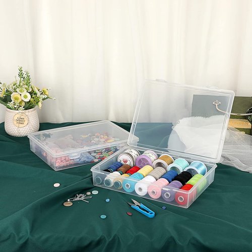 BTSKY Clear Plastic Storage Box - Versatile Craft Organizer with Flap Lid | Medium Size, 2 Pack