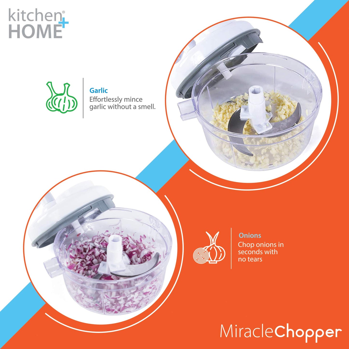 Kitchen + Home Manual Food Chopper - 5 in 1 Miracle Chopper, Salsa Maker, Blender, Slicer, Shredder and Julienne – As Seen on TV Manual Food Processor