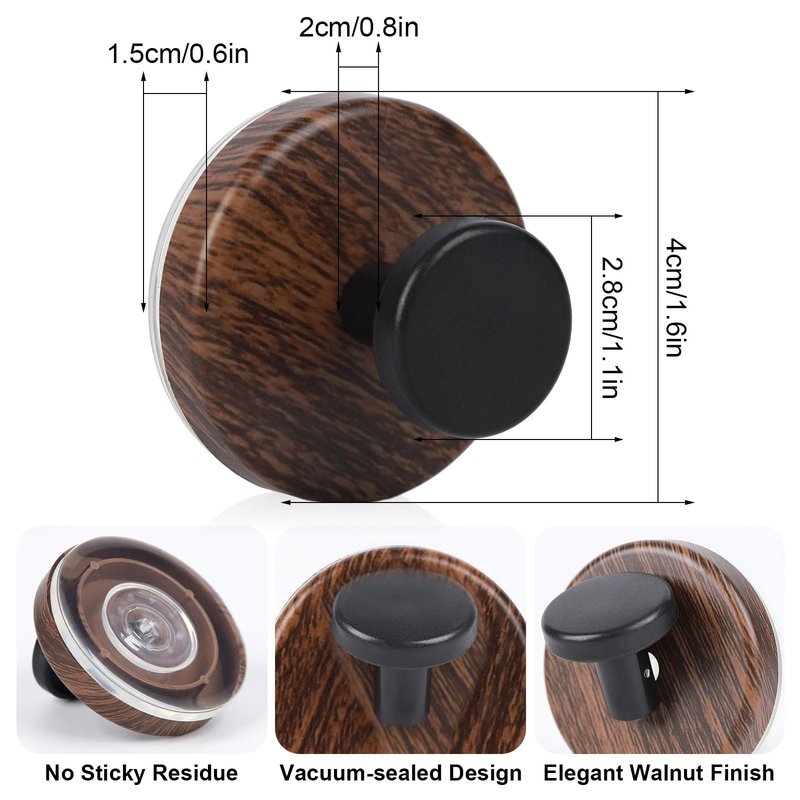WelarMentis Wreath Hanger for Front Door, Heavy Duty Wreath Hangers for Front Door & Glass Window, Upgrade Suction Cup Hooks for Shower,Christmas Thanksgiving Halloween Easter Valentine (Walnut, 2p)