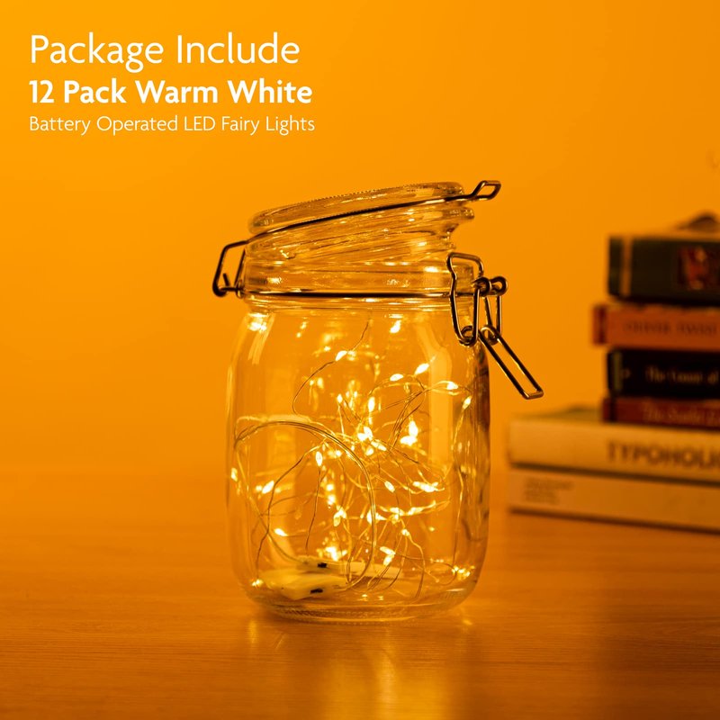 SINAMER 12 Pack Fairy Lights Battery Operated String Lights, 7ft 20 Led Fairy String Lights, Waterproof Copper Wire Firefly Starry String Light for DIY Wedding Party Bedroom Christmas (Warm White)
