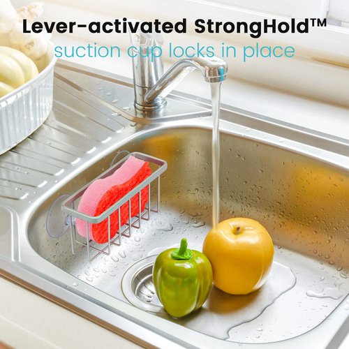 HLOOL Sponge Holder for Kitchen Sink, Kitchen Sink Sponge Holder,Sink Caddy,Dish Soap Holder (Mat Silver)