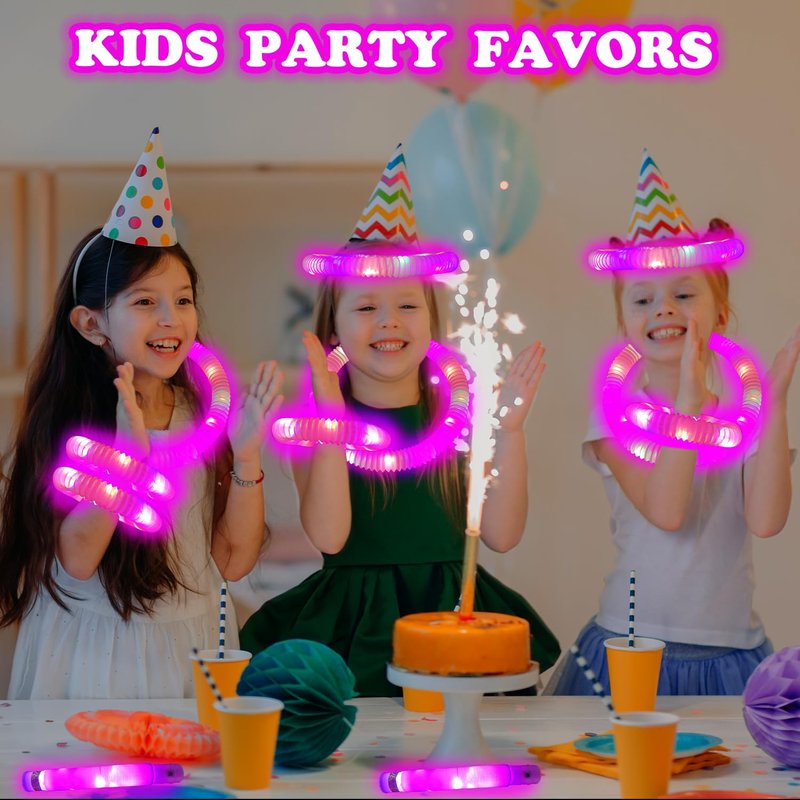 Pink Glow Sticks Party Favors for Kids 24 PCS,Glow Necklaces Bracelets Accessories Decor for Toddlers Graduation Party,Kindergarten Preschool End of School Year Goodie Bag Stuffers Classroom Prizes