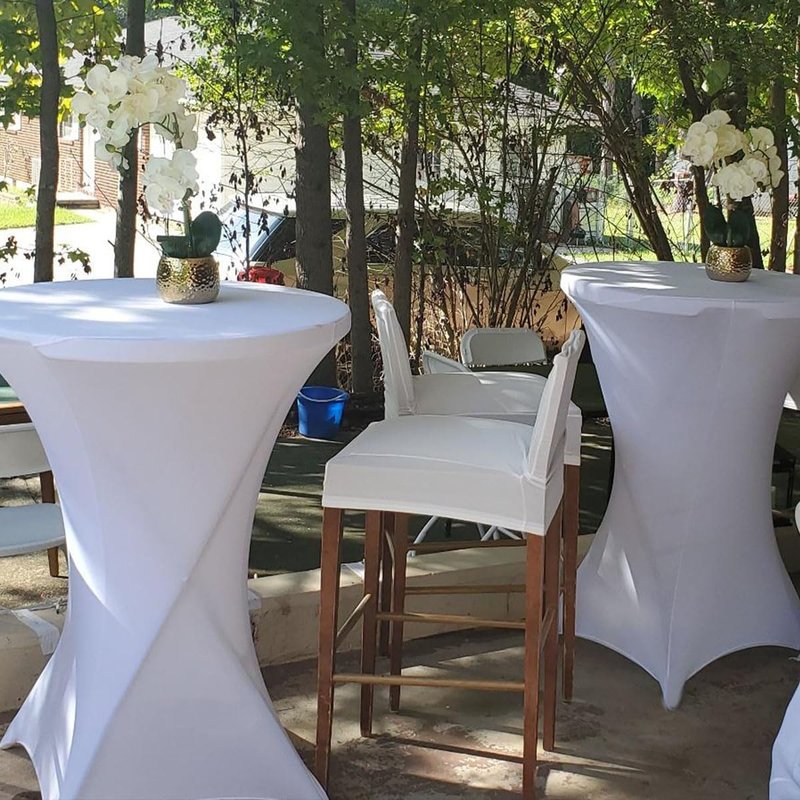 Albassa 2 Pack Cocktail Table Covers 32"x43" Spandex Stretch Highboy Top Tablecloth Fitted Round Table Cloths for Bar Wedding Cocktail Party Banquet Tables (2, White, 32"x 43")
