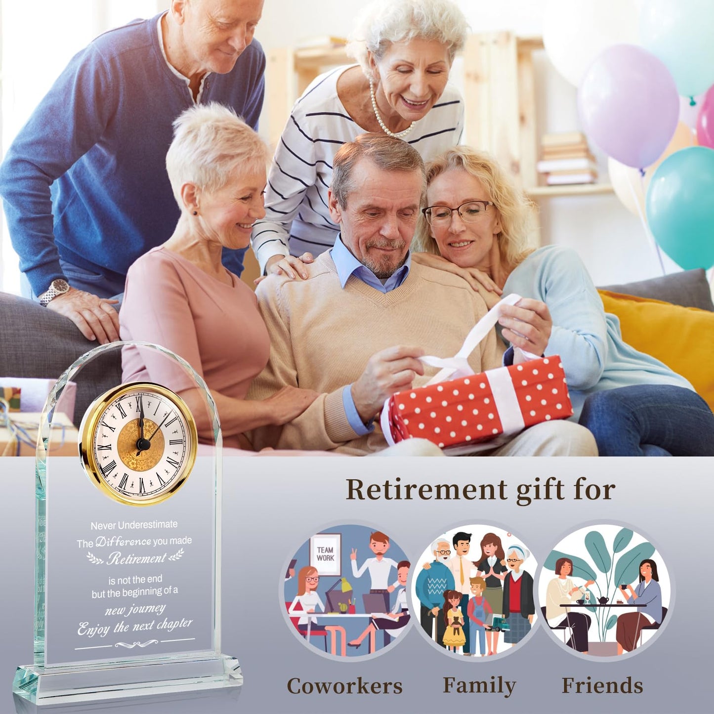 Retirement Gift for Woman & Men - Quartz Desk Clock 2025 Happy Christmas Retirement Gifts for Retired Friends Coworker, Boss, Leader, Employee Leaving Going Away Gift (Enjoy the Next Chapter)