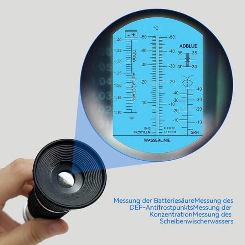5-in-1 Refractometer for DEF Urea Concentration, Windshield Washer & PG/EG Antifreeze Freeze Point, Battery Specific Gravity - Refractometer for Coolant, Antifreeze, and Diesel Fluid