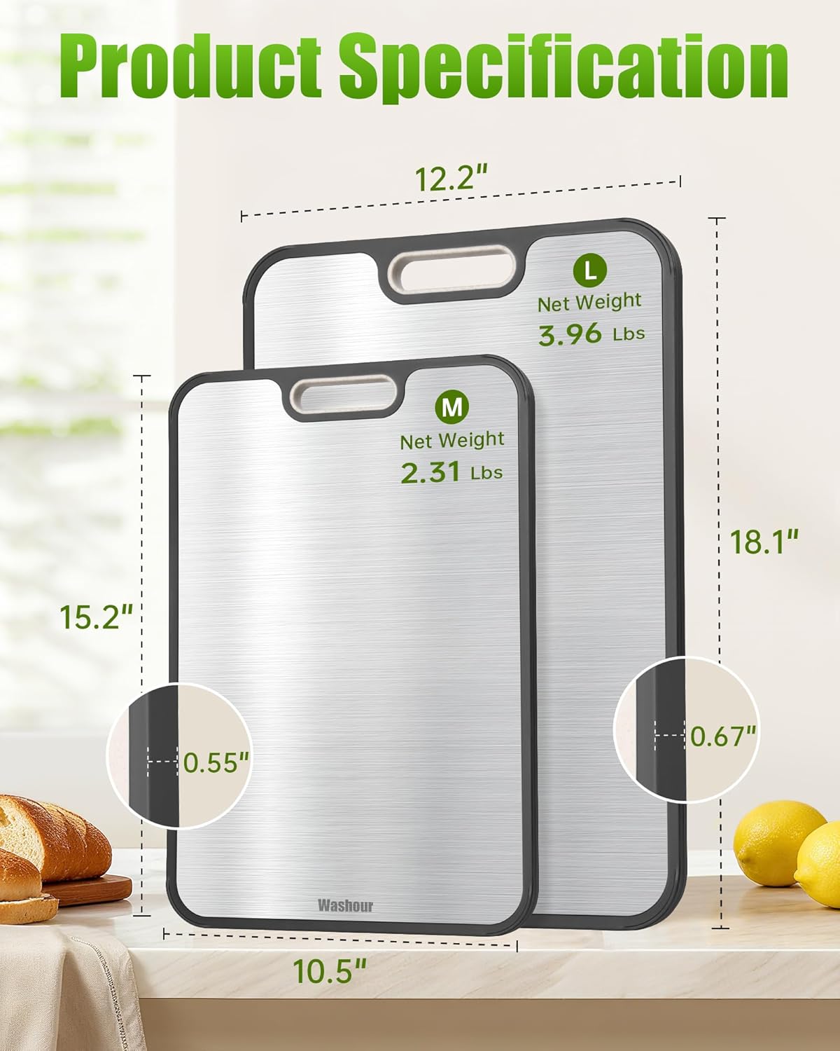 Titanium Cutting Boards - Non-Toxic 2-in-1 Double-Sided Chopping Boards | Large Size (18”×16” & 16”×11”)