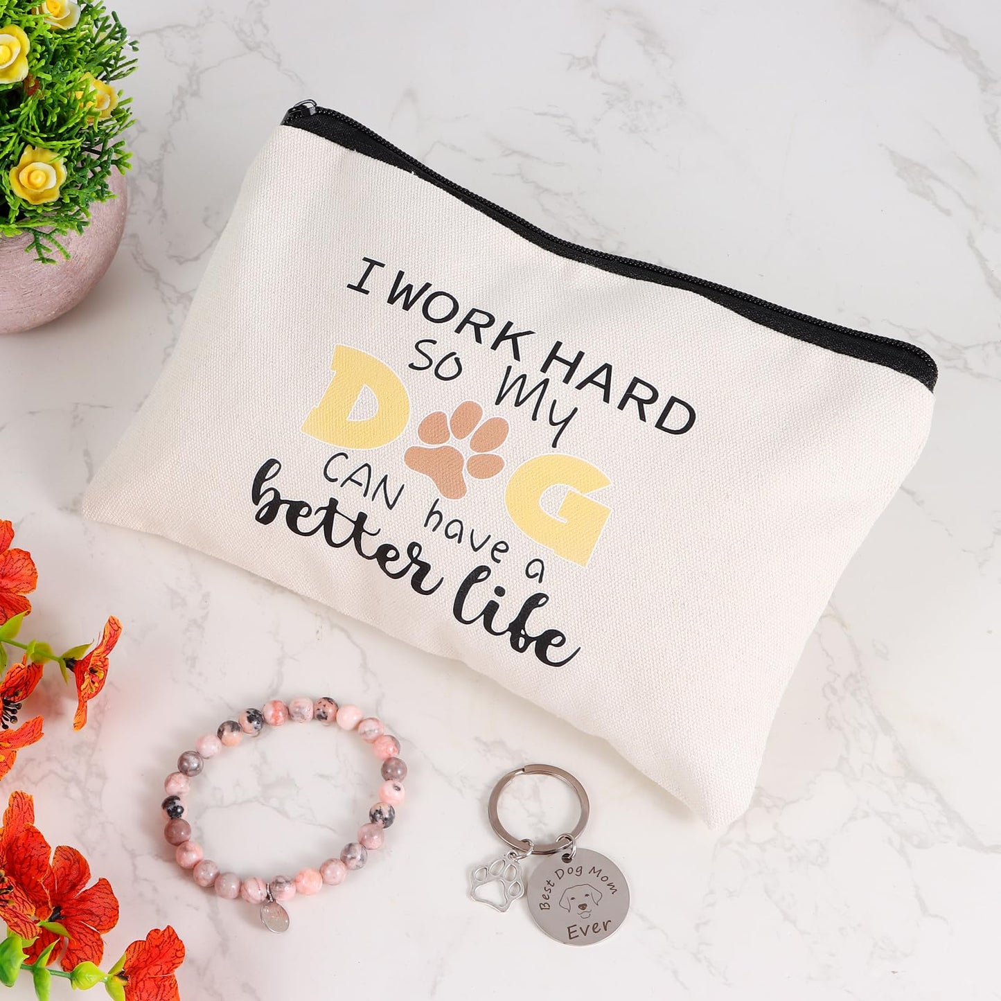 Dog Mom Gifts for Women Best Dog Mom Gifts Dog Gift Basket Cool Gifts for Dog Lovers Including Makeup Bag 20 oz Tumbler Keychain Socks Candle Bracelet Gift Card for Birthday Christmas Mothers Day