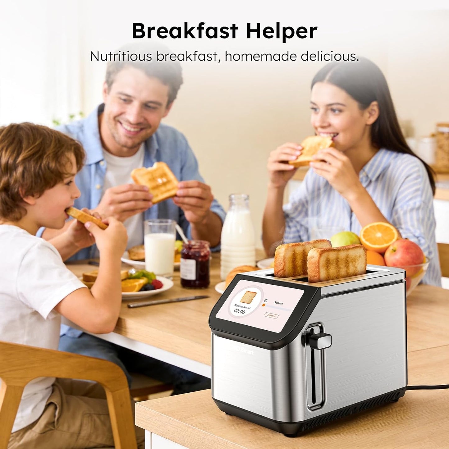 Smart Toaster - 2 Slice Stainless Steel Toaster with LCD Touch Screen & Memory Function | 10 Bread Types, 6 Shade Settings, 900W