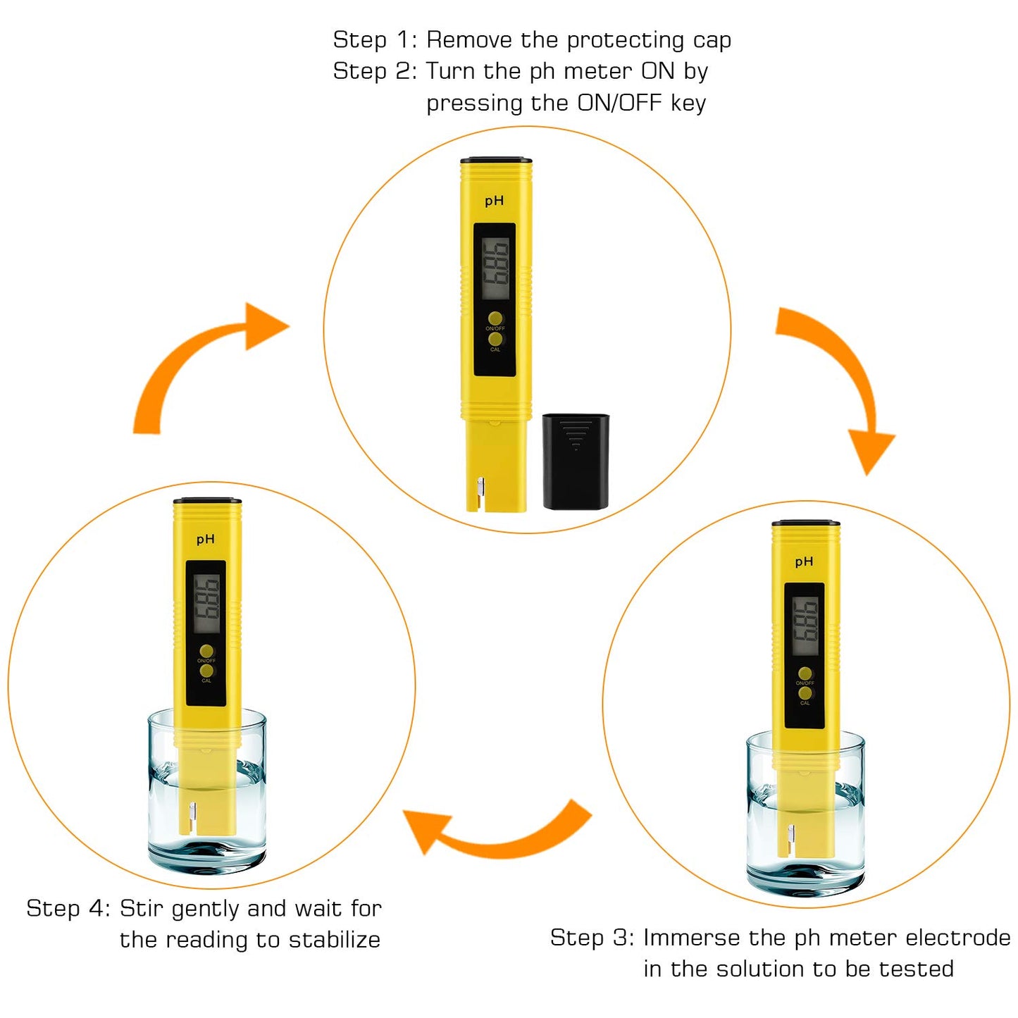 PH Meter for Water Hydroponics Digital PH Tester Pen 0.01 High Accuracy Pocket Size with 0-14 PH Measurement Range for Household Drinking, Pool and Aquarium (2, Yellow, Normal)