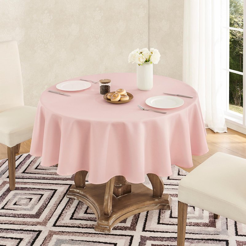 Veblandy Tablecloth Linen Textured Waterproof & Stain Resistant Table Cloth Wrinkle Free Decorative Fabric Farmhouse Table Cover for Dining/Party/Buffet/Wedding, 60 x 60 Inch, Pink