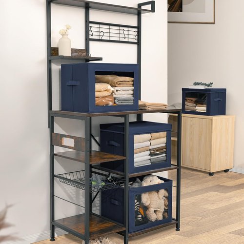 Homsorout Stackable Storage Bins - Large Fabric Closet Organizer with Lids | 5 Pack in Navy Blue