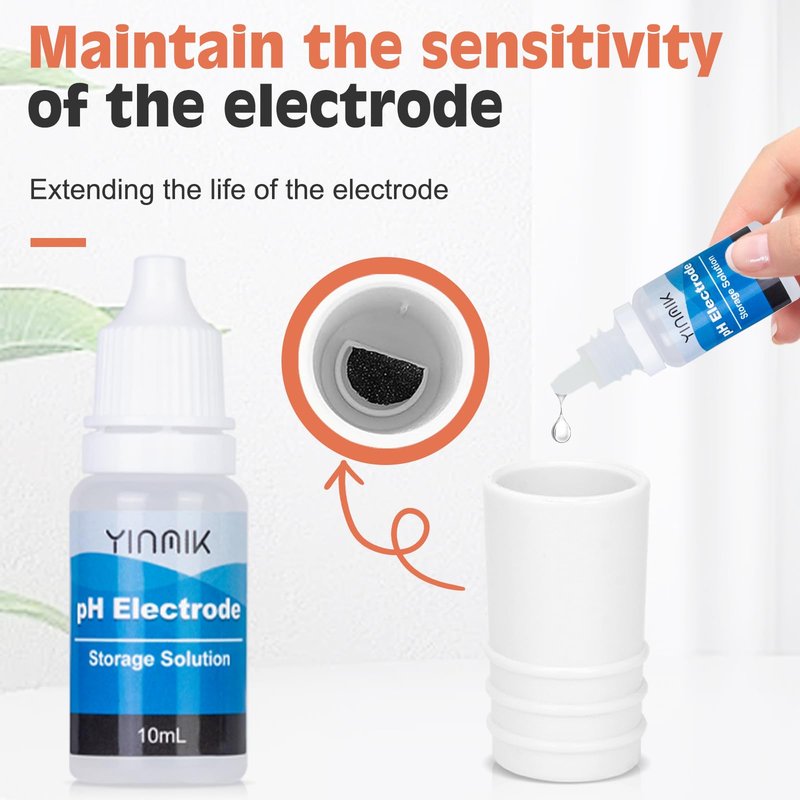 YINMIK Original Electrode for YK-T4,YK-T4P, YK-T5,YK-4,YK-4S, with EC Calibration solition 1413μS/cm &12.88mS/cm, 4.00,7.00,10.01 pH Calibration Buffer Powder, 2 * 10ml pH Probe Protection Liquids
