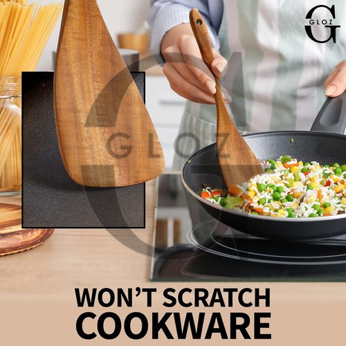 GLOZ Kitchen 6-Piece Wooden Spoons for Cooking-Smooth Teak Wooden Utensils for Cooking Comfort-Grip Wood Spoons for Cooking spoons