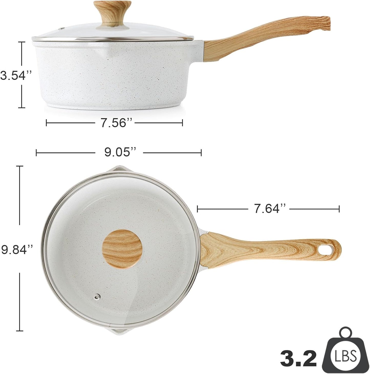 SENSARTE Nonstick White Ceramic Saucepan - 3.0 Quarts with Double Spout & Stay Cool Handle | Induction Compatible