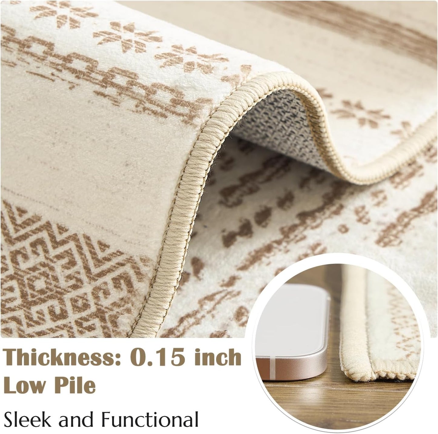 jinchan Boho 4x6 Area Rugs - Machine Washable Moroccan Soft Throw Rug Bohemian Ripple Design Non-Slip Neutral Carpet for Bedroom Entryway Living Room Kitchen Dining Room Home Office (4‘x6',Beige)