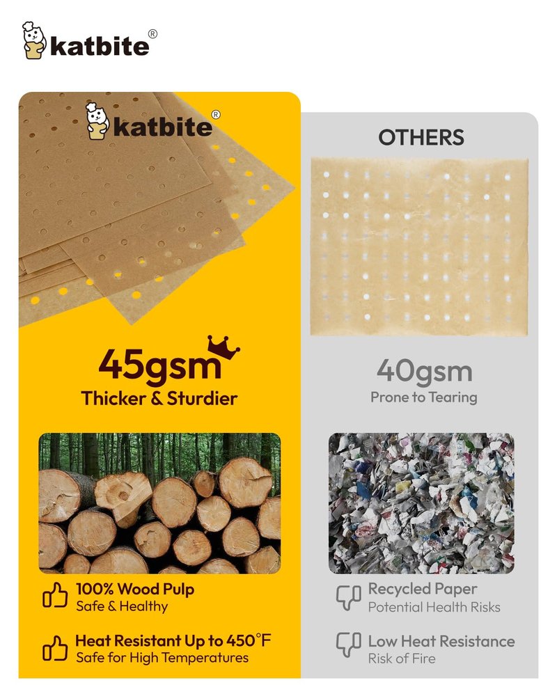 Katbite Air Fryer Parchment Paper Liners 180cs Airfryer Liners Disposable 9x11 Inch Perforated Parchment Paper Sheets Basket Liner Accessories For Toaster oven,Air Fryer, Fit Cuisinart, Ninja Foodi