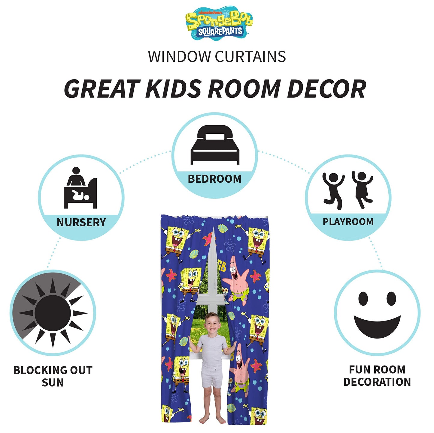 Franco Kids Room Window Curtains Drapes Set, 82 in x 84 in, Spongebob Squarepants