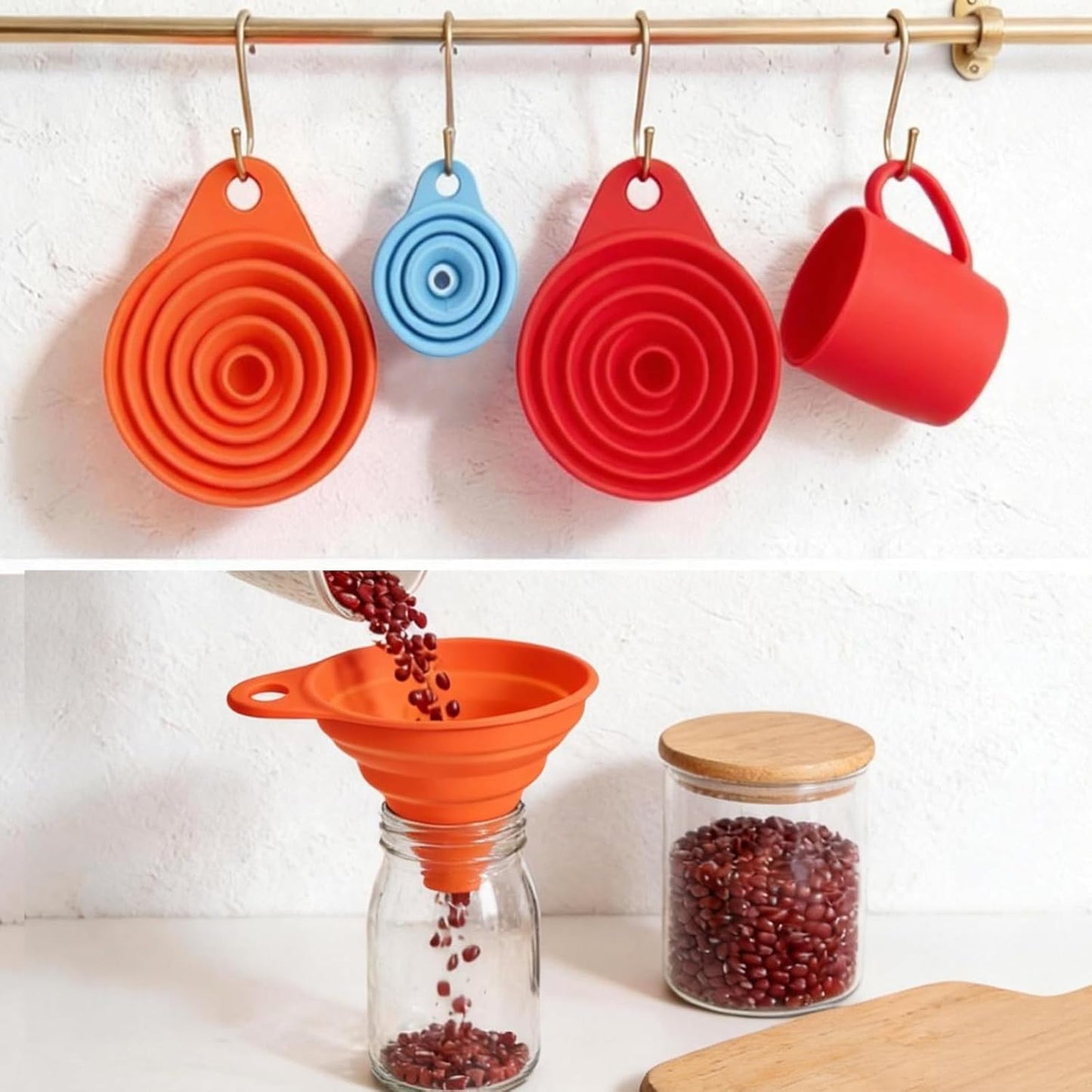 Skiennix 4-Pack Kitchen Funnel Set - Foldable Silicone Collapsible Funnels for Easy Liquid Transfer