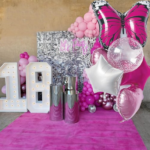 Foil Balloon Set, 6 Balloons with Butterfly Design, Pink, White, Polka Dot