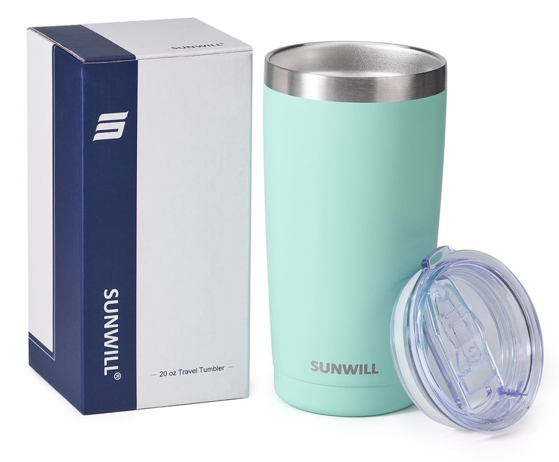 SUNWILL Travel Coffee Tumbler 20 oz, Insulated Mug with Lid, Stainless Steel Cup for Outdoor, Powder Coated Mint