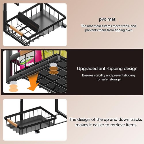 ADBIU Under Sink Organizer - 2 Pack Expandable 2 Tier Storage Shelves for Kitchen & Bathroom (13.2" - 17.2")