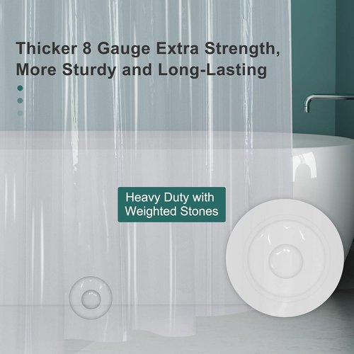 AmazerBath Clear PEVA Shower Curtain - Heavy Duty 8G with Weighted Stones & Rustproof Grommets | 72x72 Inches