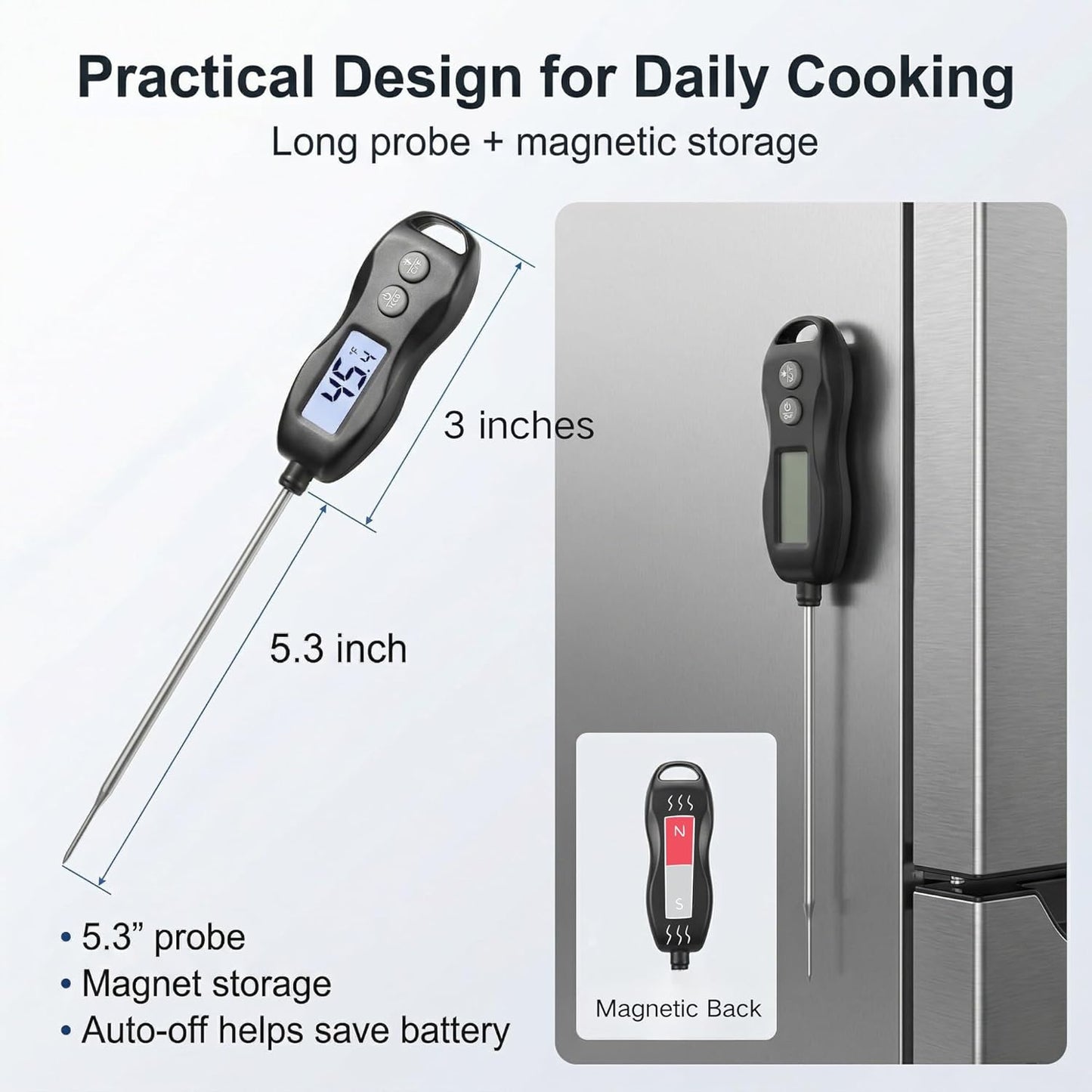 Meat Thermometer Digital - Instant Read Waterproof Cooking Thermometer with Backlight | Black